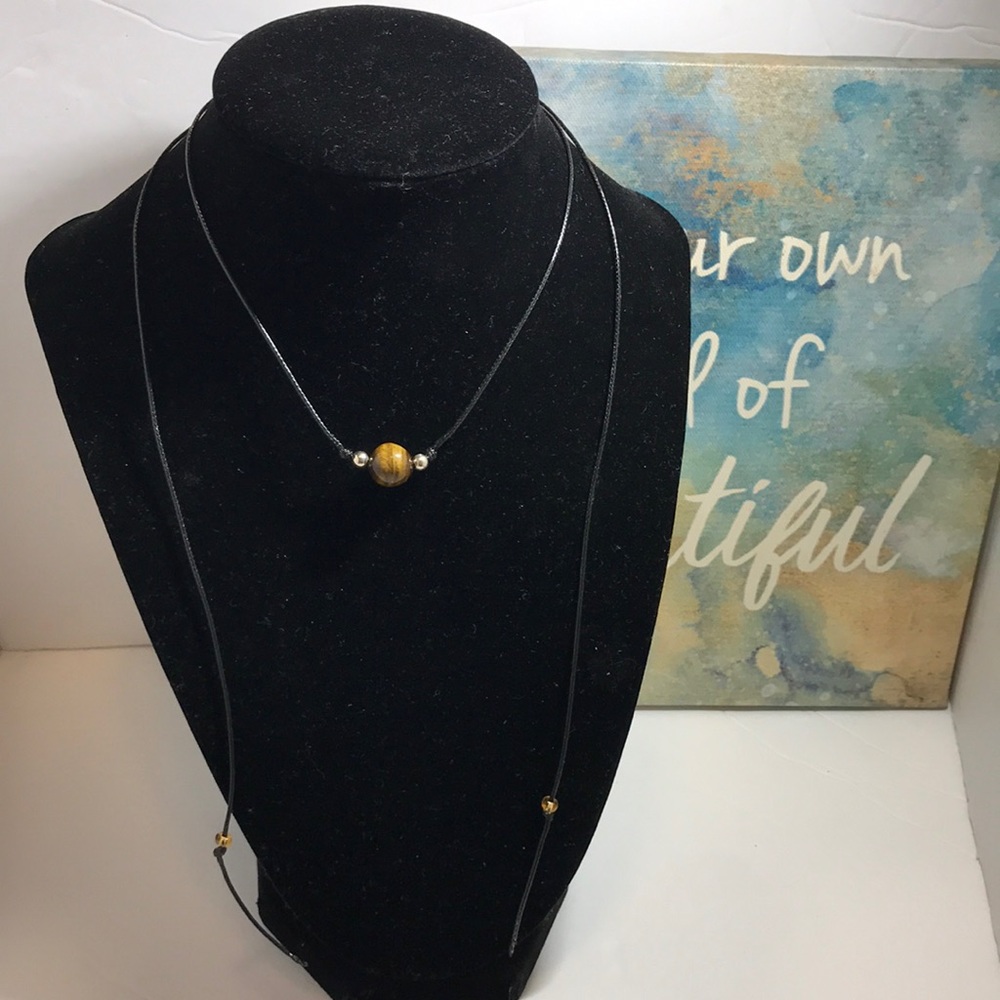 Tigers eye choker necklace bead choker adjustable thin black choker boho choker